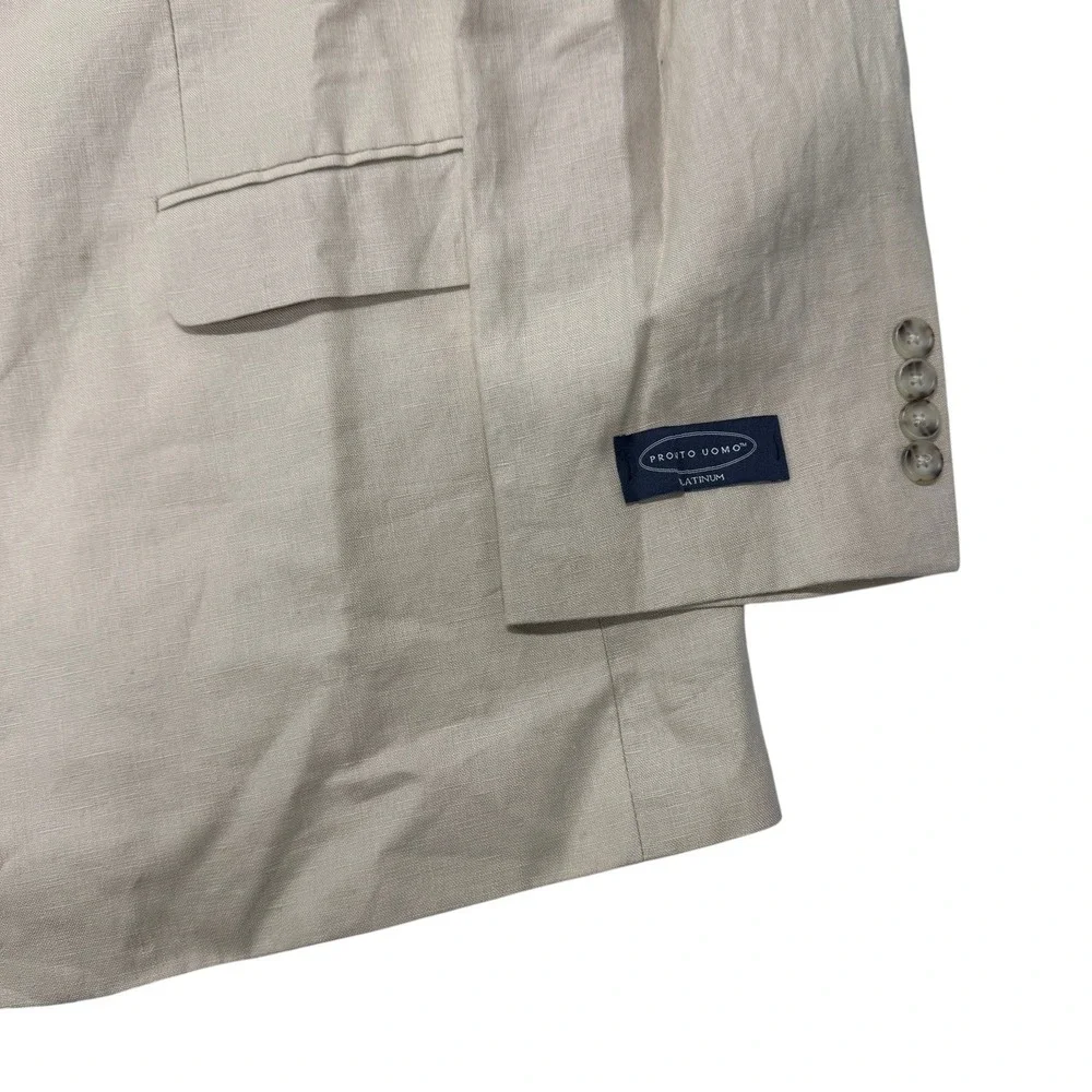 Pronto Uomo Platinum Mens Tan 100% Linen Blazer Sport Coat 52 Extra Long NWT